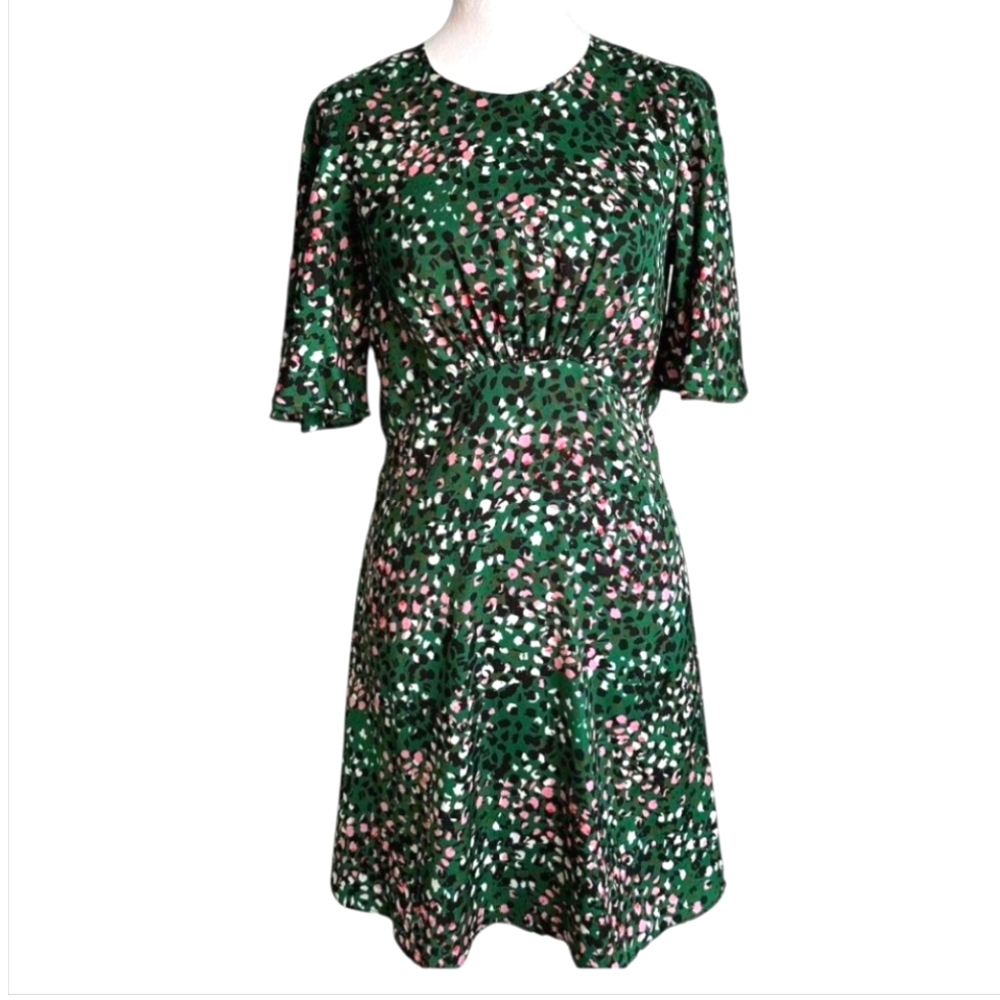 TopShop Elegant Green Black Pink White Austin Animal Print Dress Size 8